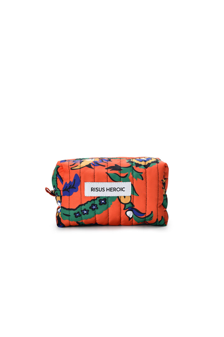 Turuncu Çiçek Desenli Makyaj Çantası