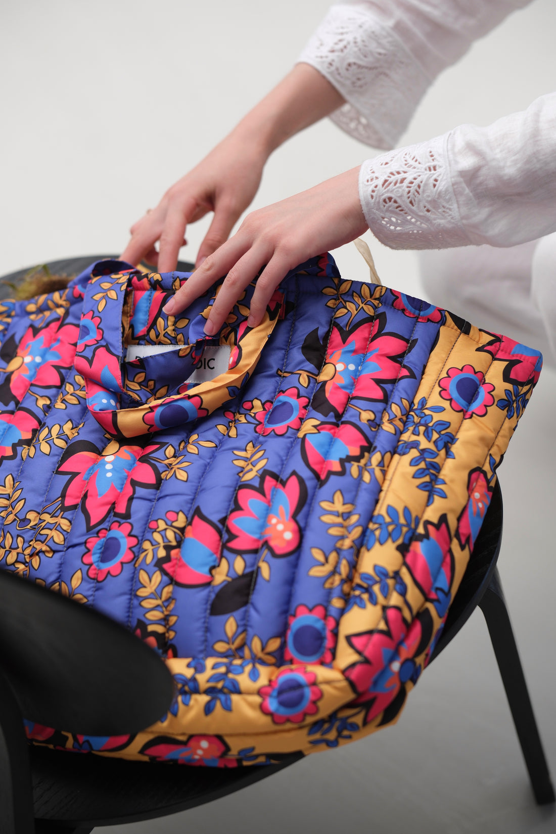 Sarı Mor Çiçek Desenli Tote Çanta