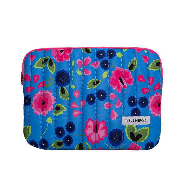 Mavi Çiçek Desenli Laptop Kılıfı