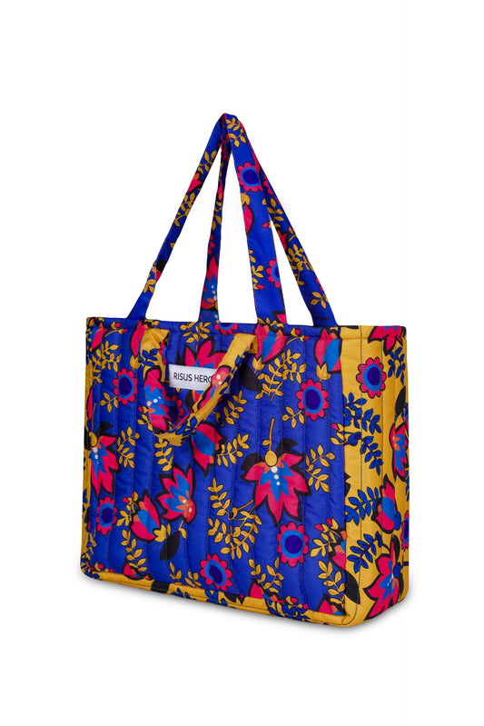 Sarı Mor Çiçek Desenli Tote Çanta