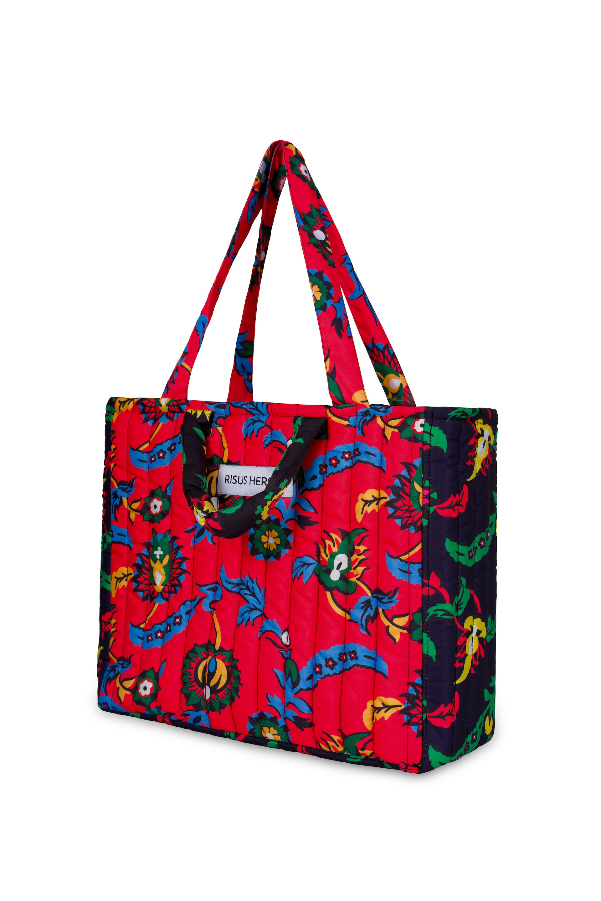 Siyah Kırmızı Çiçek Desenli Tote Çanta