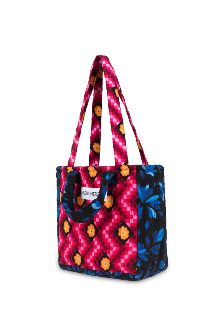 Pembe Siyah Çiçek Desenli Tote Çanta