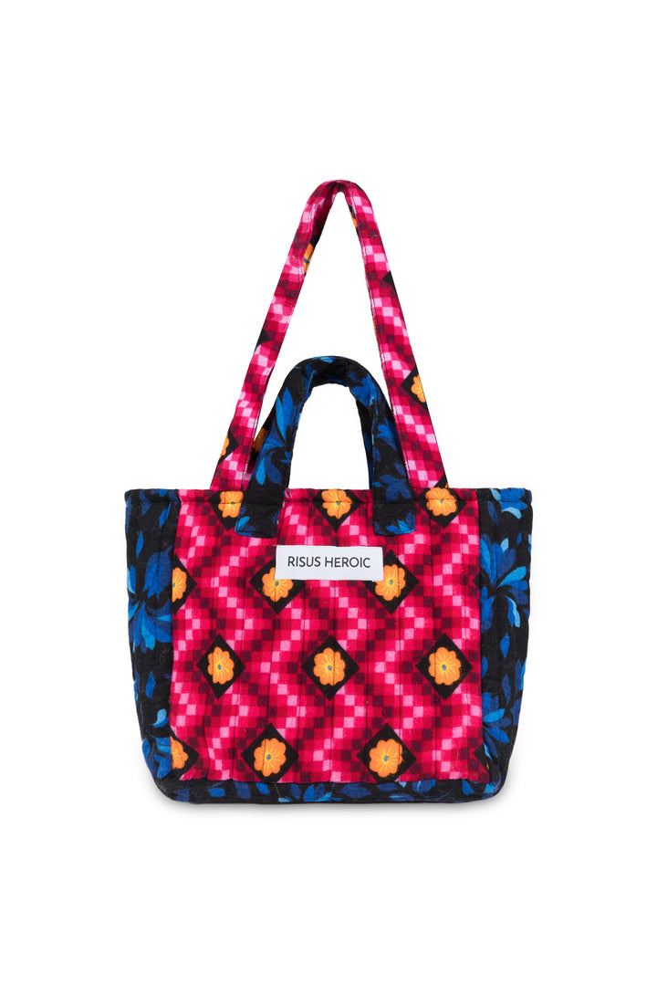 Pembe Siyah Çiçek Desenli Tote Çanta