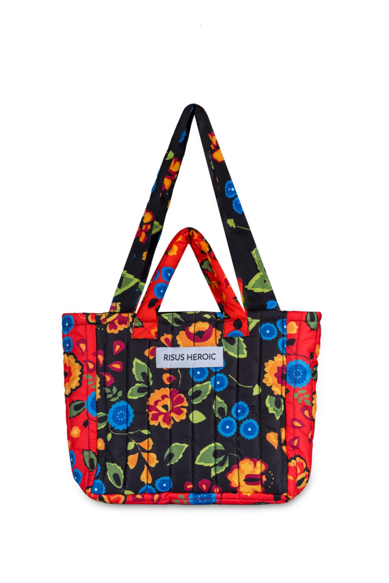 Kırmızı Siyah Çiçek Desenli Mini Tote Çanta