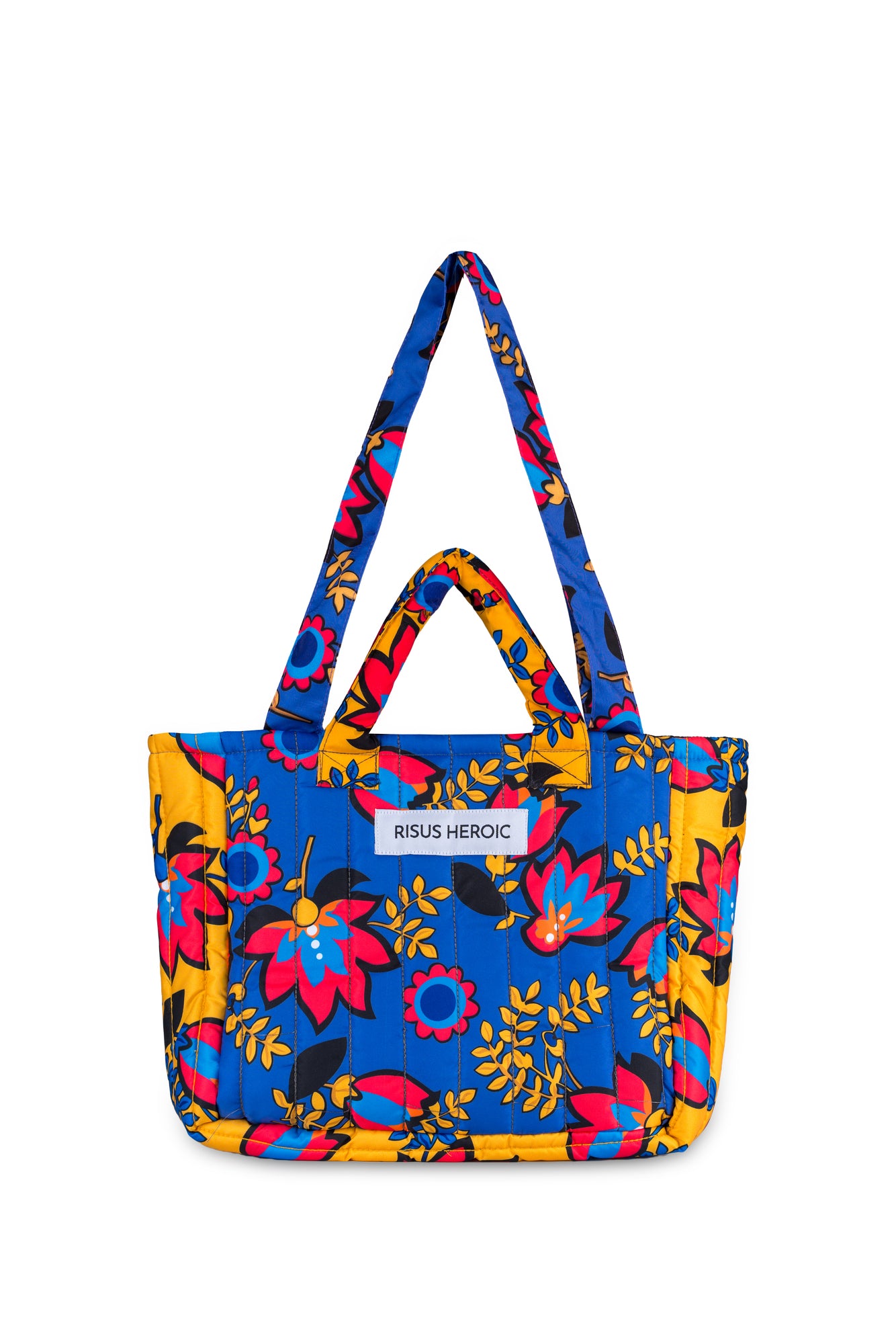 Sarı Mor Çiçek Desenli Mini Tote Çanta