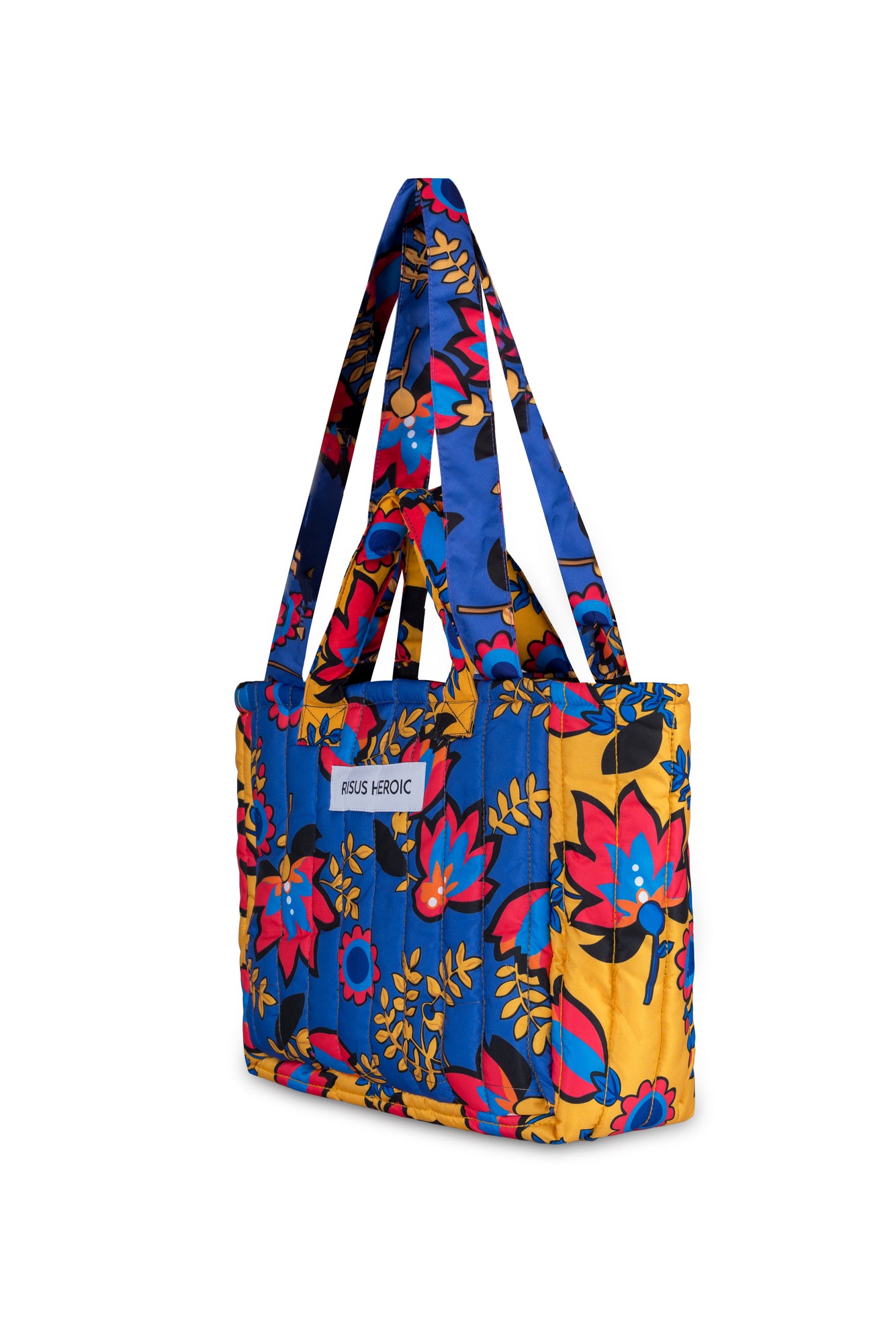 Sarı Mor Çiçek Desenli Mini Tote Çanta