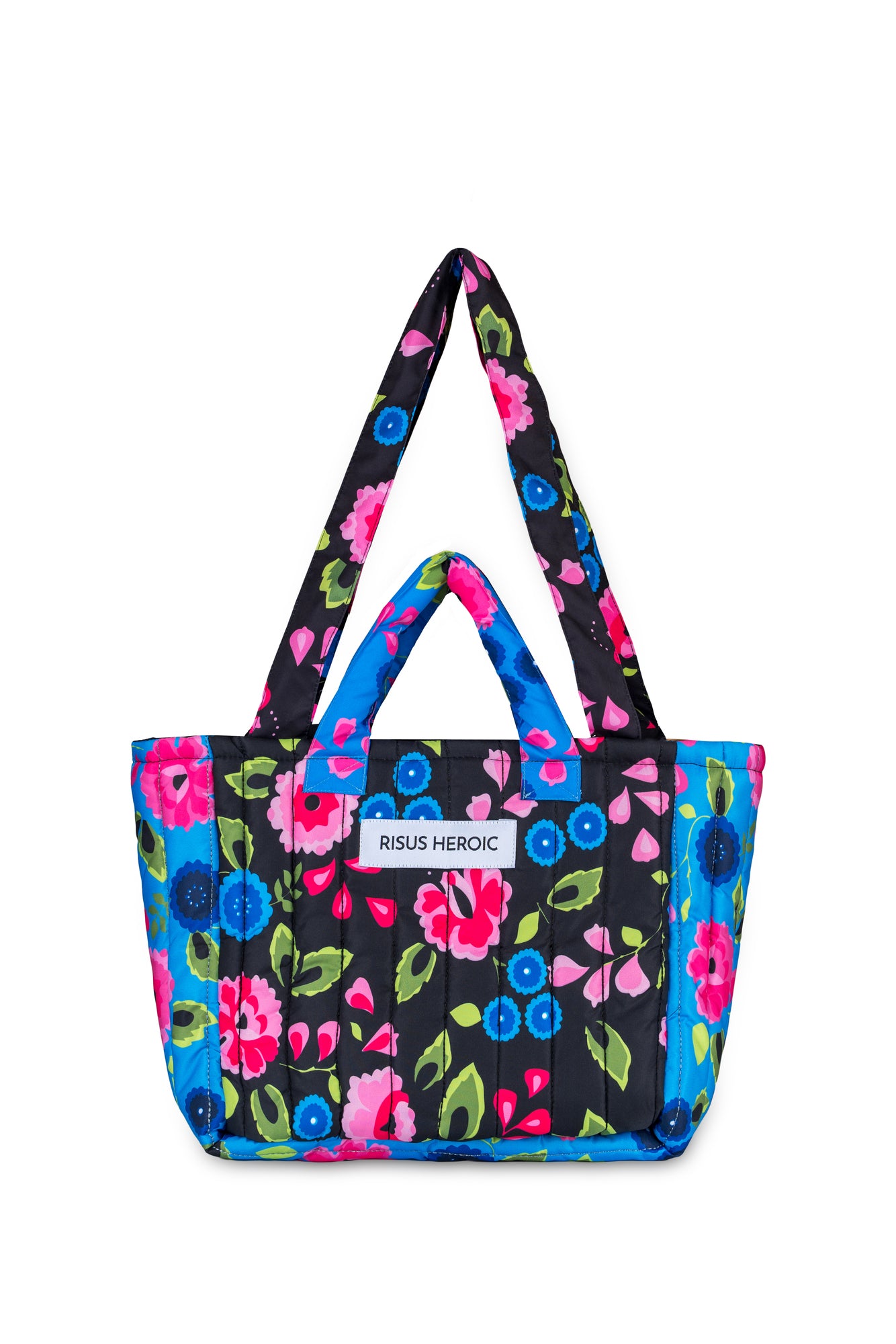 Mavi Siyah Çiçek Desenli Mini Tote Çanta