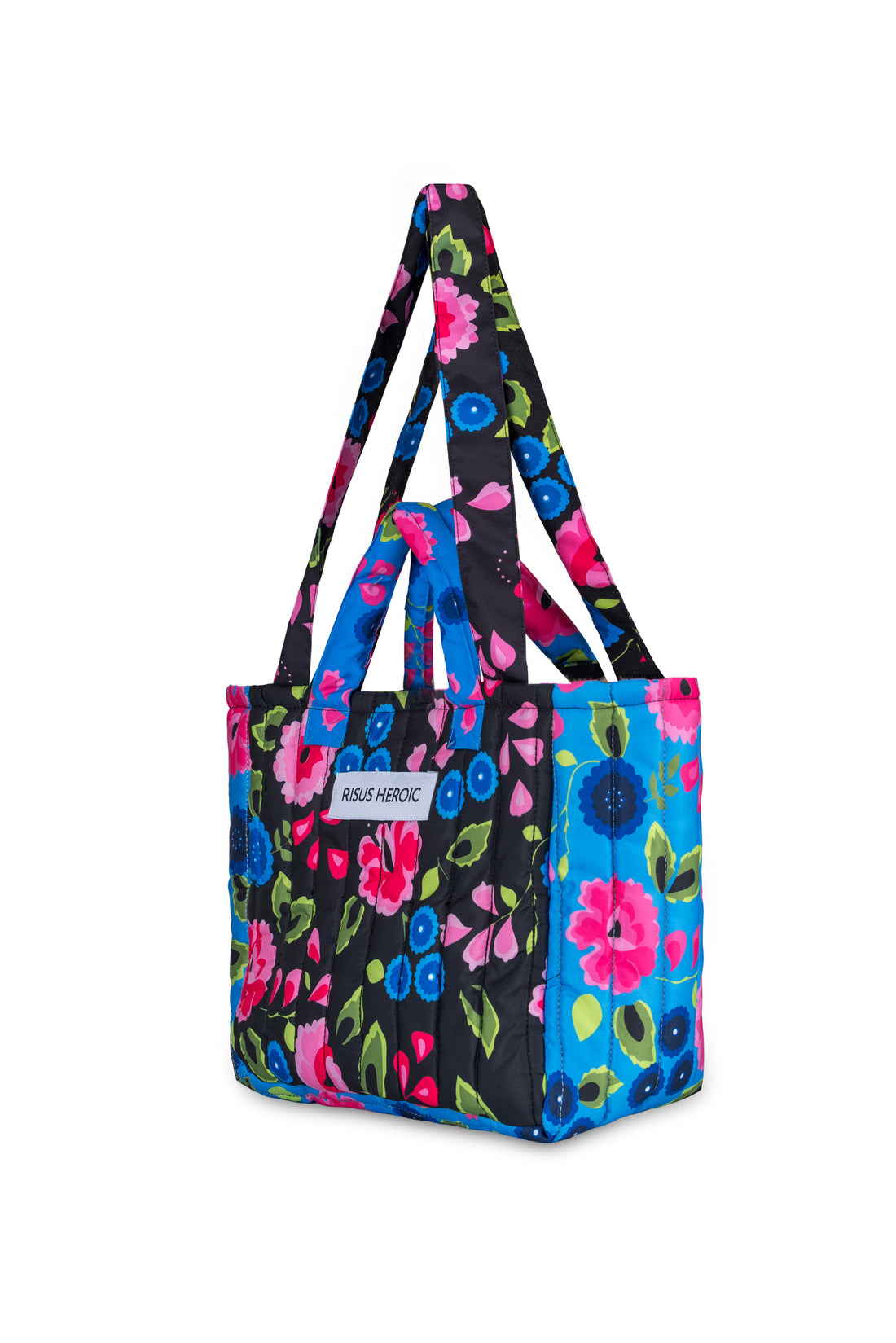 Mavi Siyah Çiçek Desenli Mini Tote Çanta