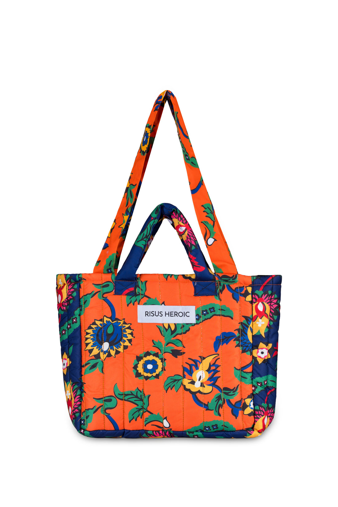 Turuncu Lacivert Çiçek Desenli Mini Tote Çanta