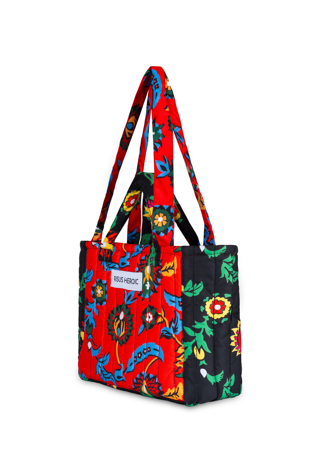 Siyah Kırmızı Çiçek Desenli Mini Tote Çanta