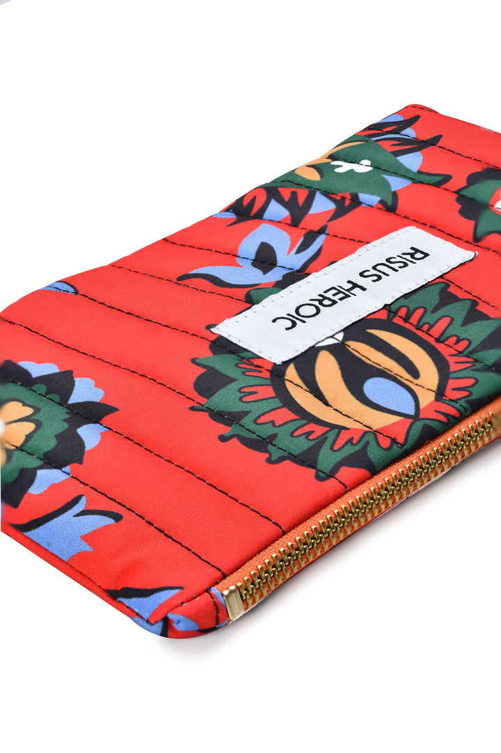 Kırmızı Çiçek Desenli Organizer Çanta