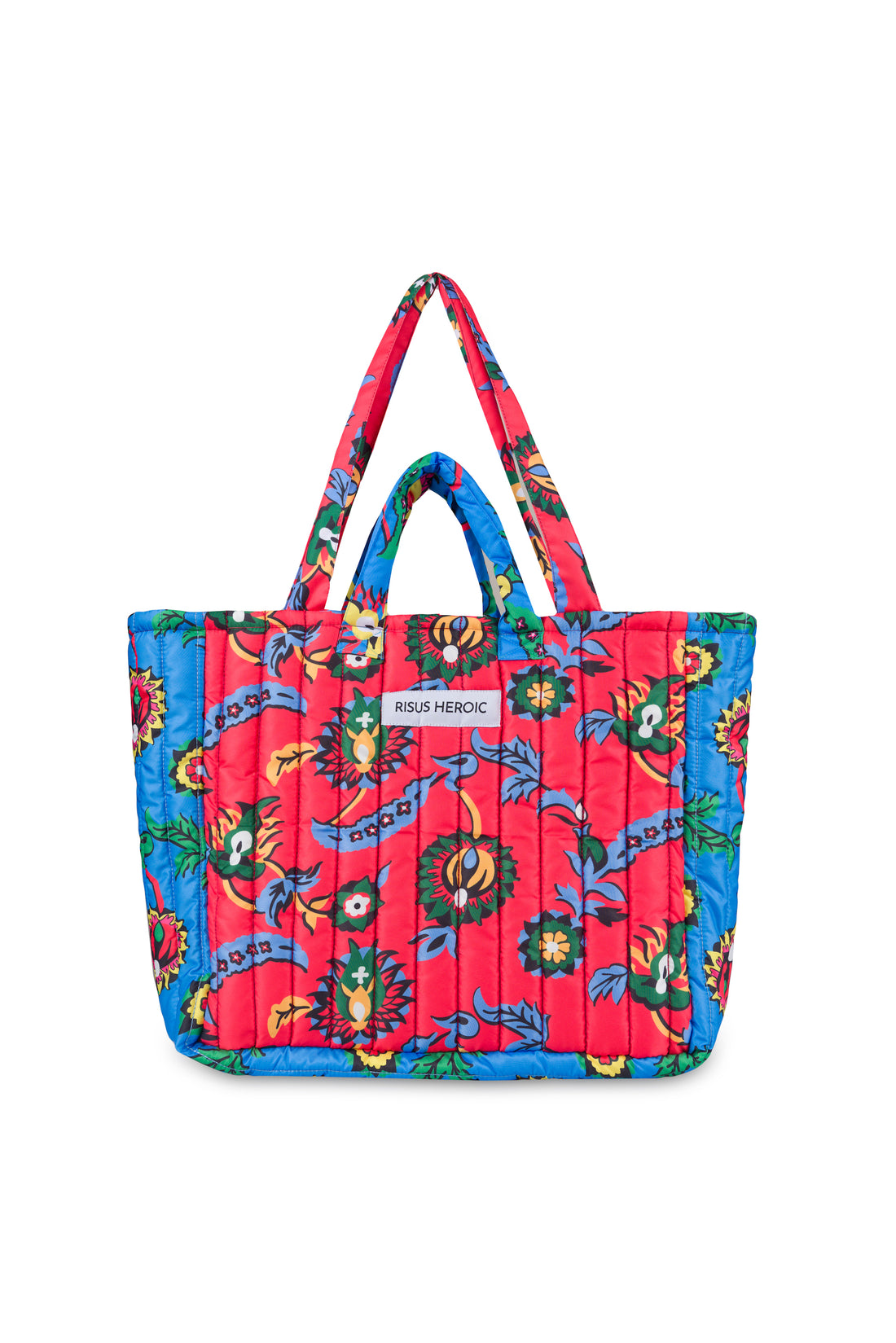 Kırmızı Mavi Çiçek Desenli Tote Çanta