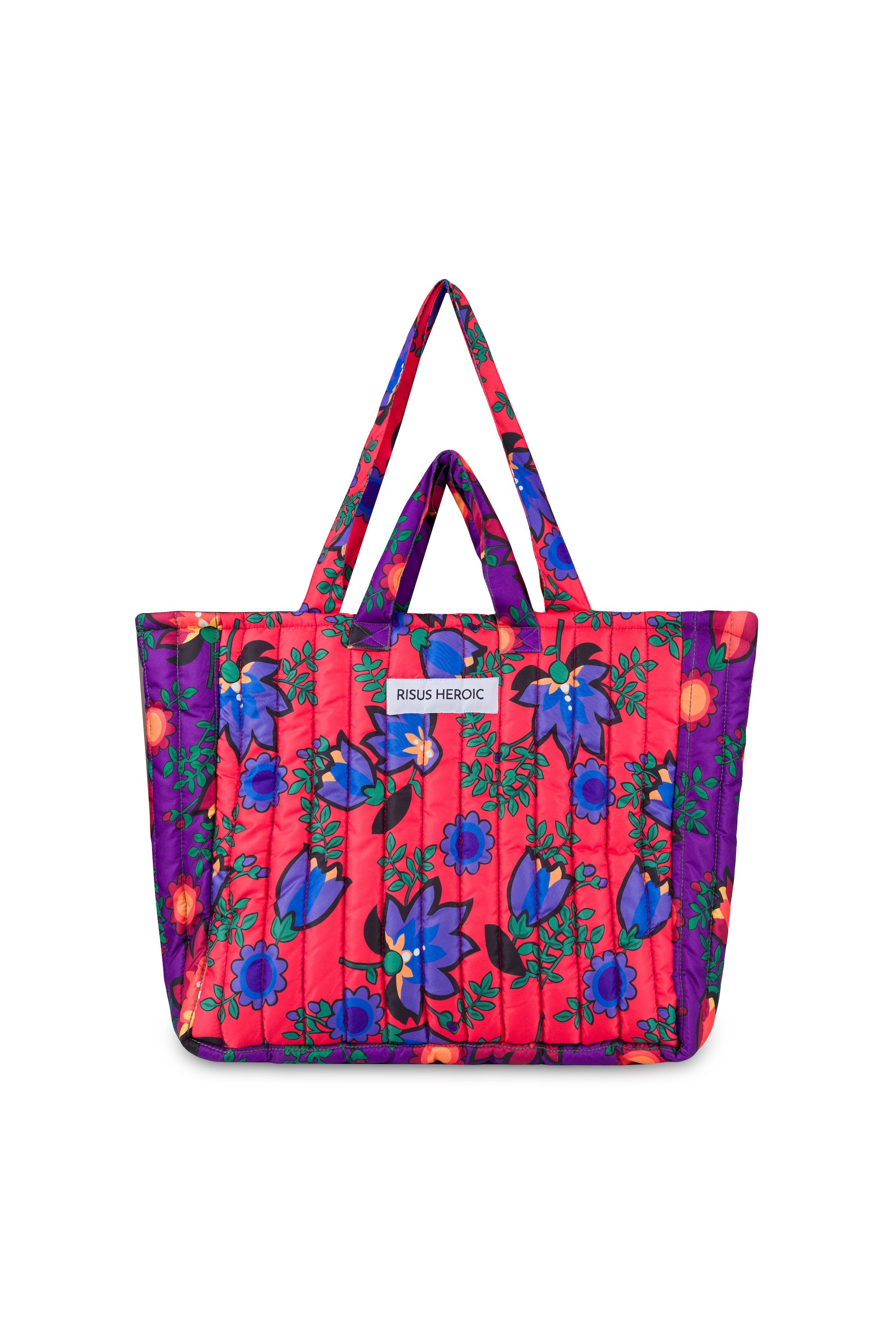 Mor Kırmızı Çiçek Desenli Tote Çanta
