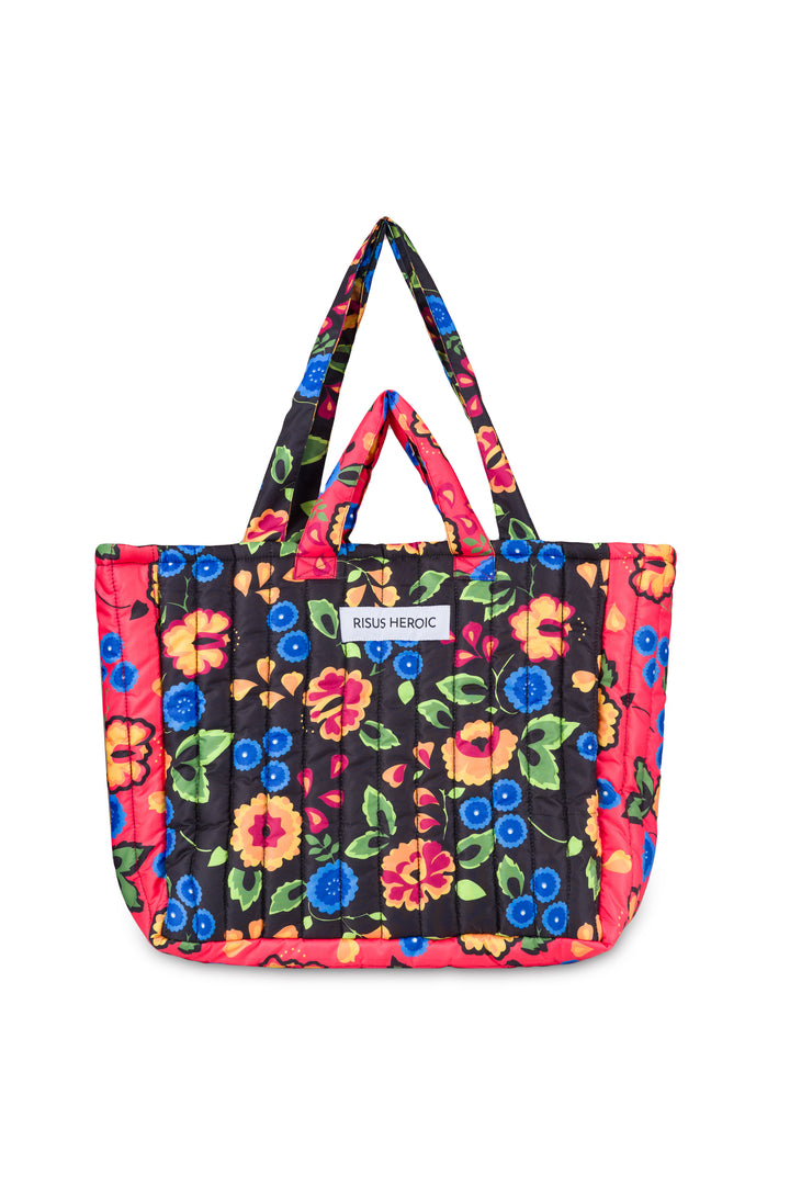 Kırmızı Siyah Çiçek Desenli Tote Çanta