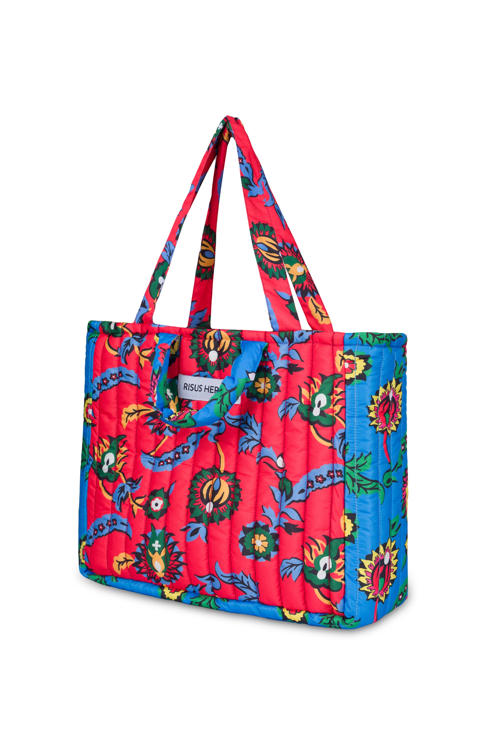 Kırmızı Mavi Çiçek Desenli Tote Çanta