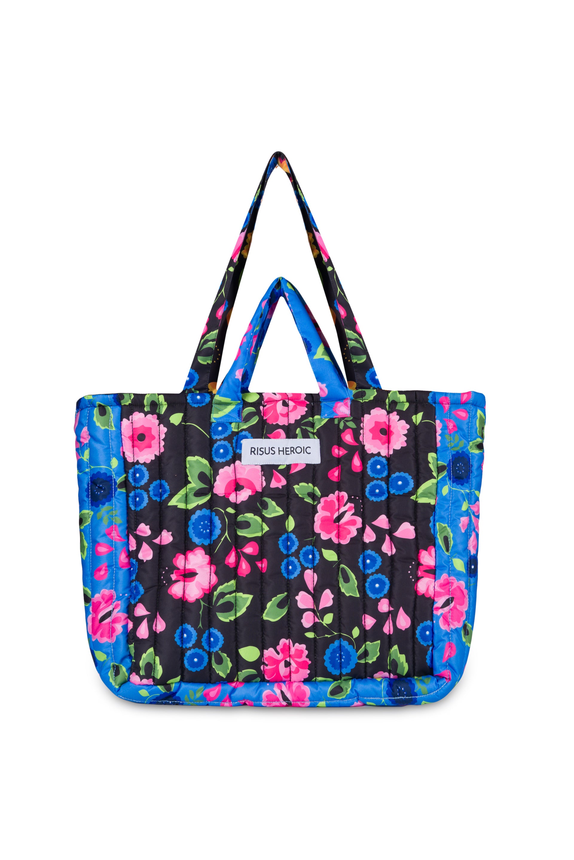 Mavi Siyah Çiçek Desenli Tote Çanta