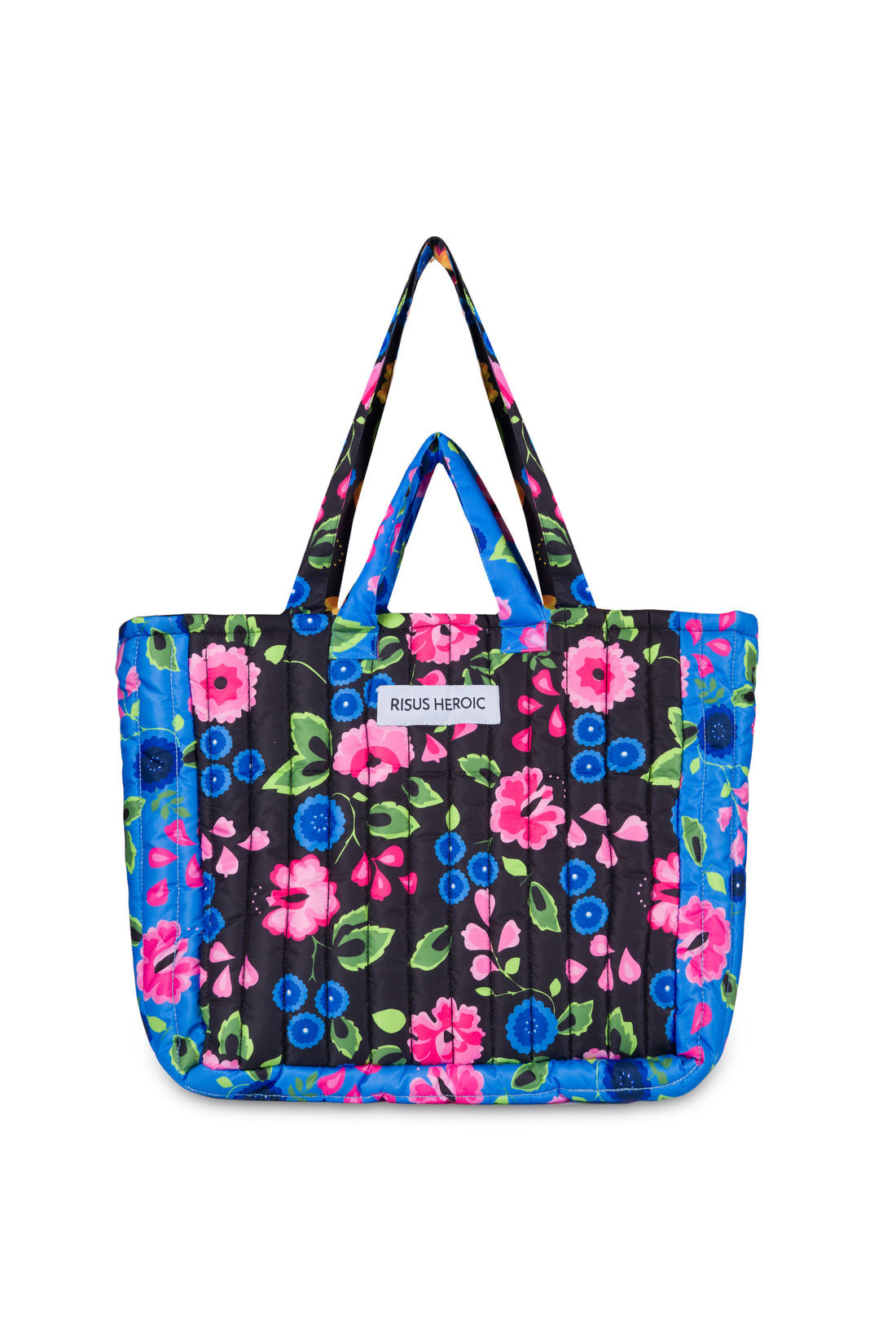Mavi Siyah Çiçek Desenli Tote Çanta