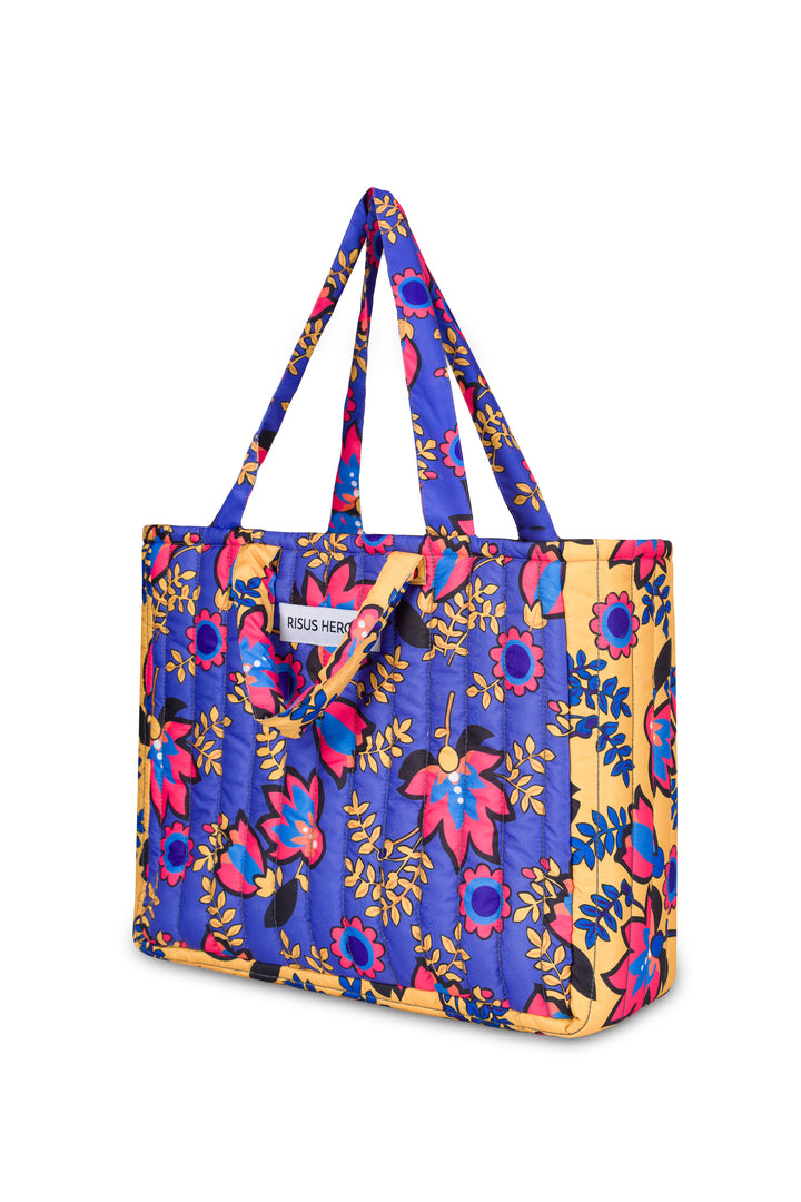 Sarı Mor Çiçek Desenli Tote Çanta